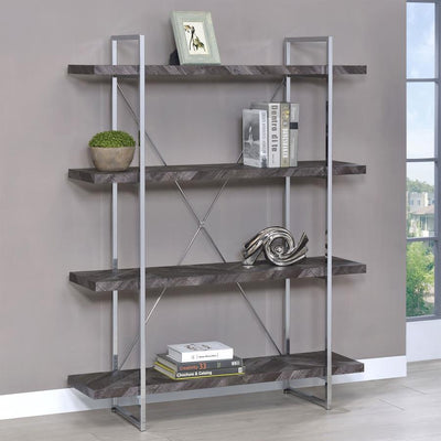 Grimma - 4-Shelf Bookcase - Rustic Grey Herringbone.