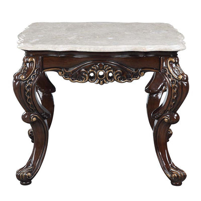 Benbek - End Table - Marble & Antique Oak Finish - Grand Furniture GA