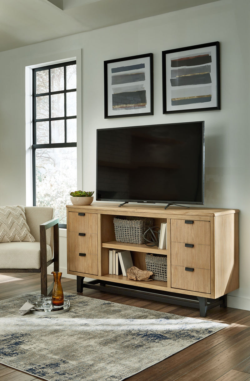 Freslowe - Light Brown / Black - LG TV Stand W/Fireplace Option.