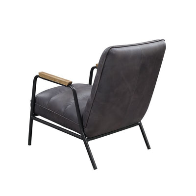 Nignu - Accent Chair - Gray Top Grain Leather & Matt Iron Finish