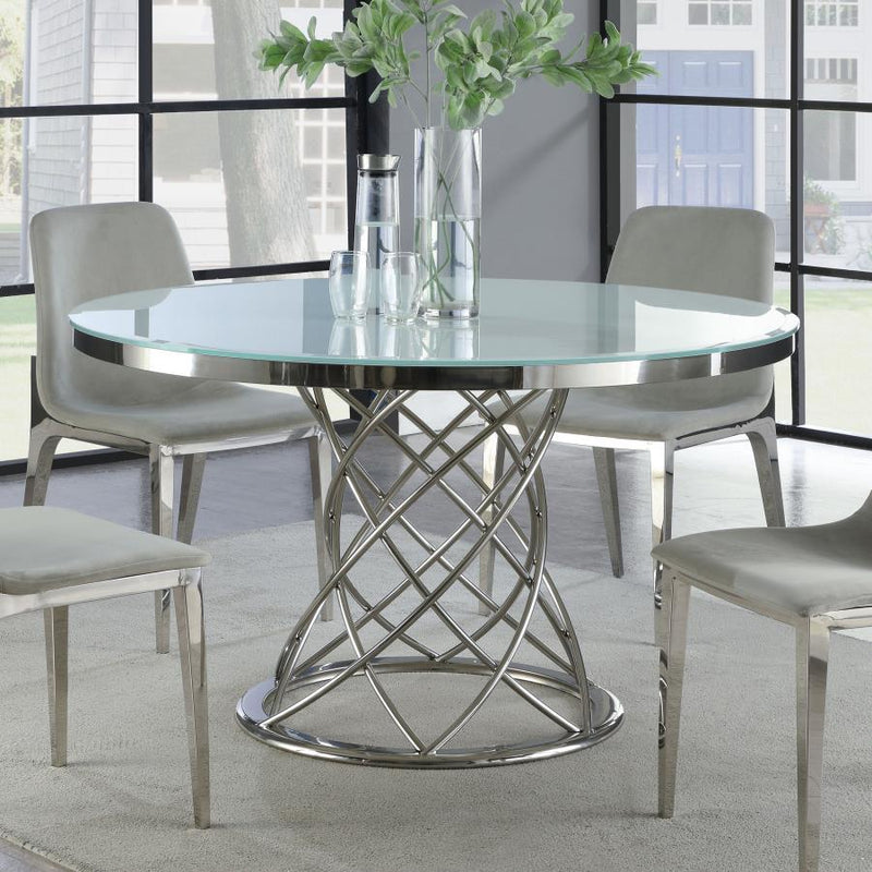 Irene - Round Glass Top Dining Table - White And Chrome