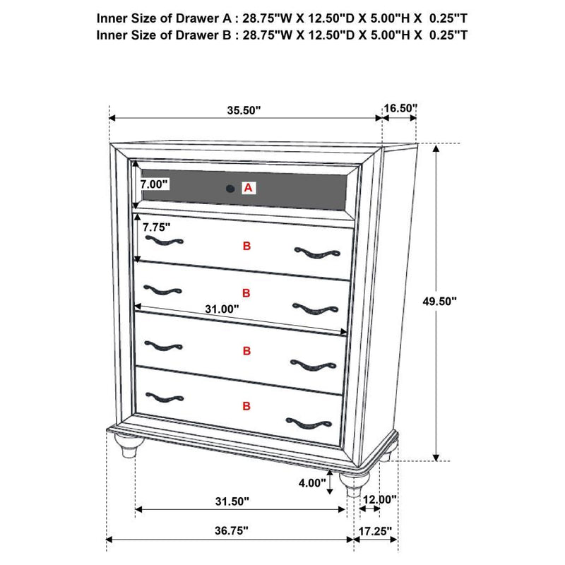 Barzini - 5-drawer Chest - Accent Chests - Grand Furniture GA