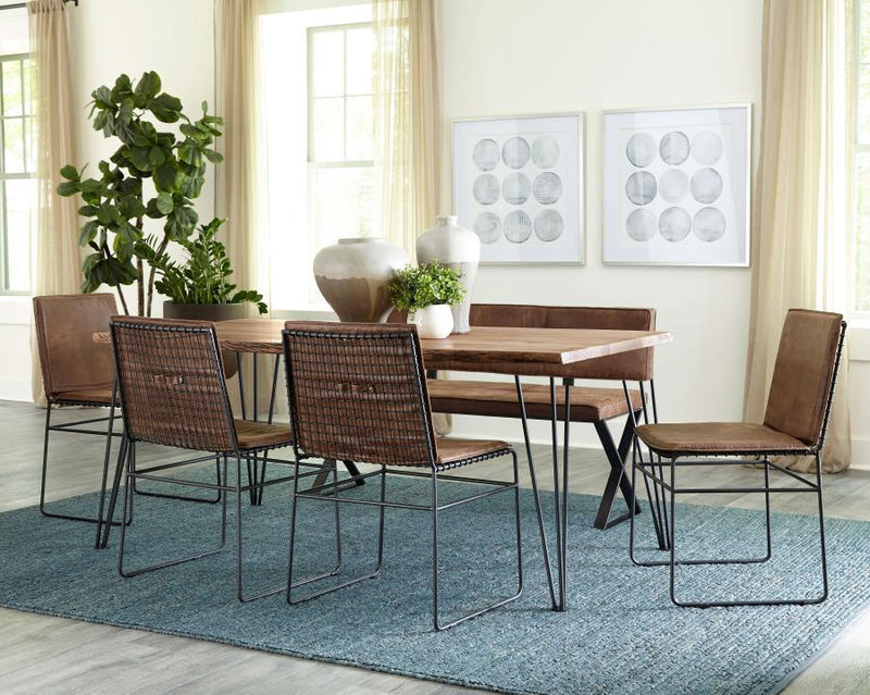 Abbott - Upholstered Dining Bench - Antique Brown and Matte Black.