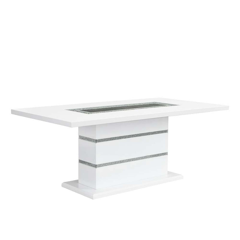 Elizaveta - Dining Table - Gray Velvet, Faux Crystal Diamonds &White High Gloss Finish - Grand Furniture GA