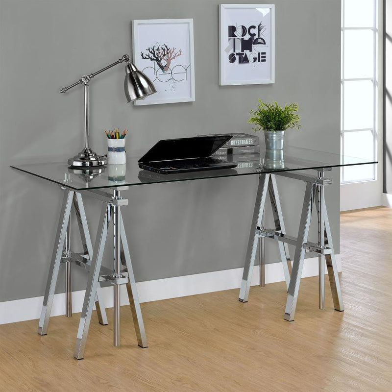 Statham - Glass Top Adjustable Writing Desk - Clear and Chrome.