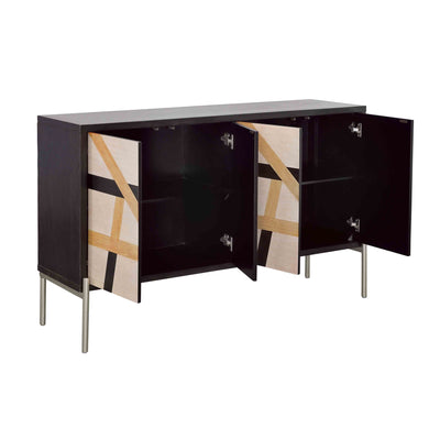 Sonia - Four Door Credenza - Black & Multicolor.