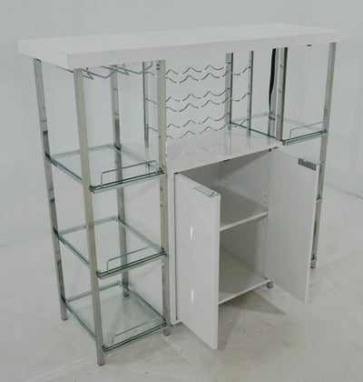 Gallimore - 2-Door Bar Cabinet With Glass Shelf - High Glossy White And Chrome - Grand Furniture GA