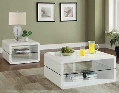 Elana - Rectangle 2-Shelf - Coffee Table - Glossy White.