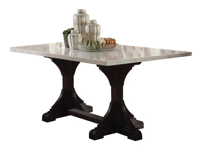 Gerardo - Dining Table - White Marble & Weathered Espresso - 30" - Grand Furniture GA