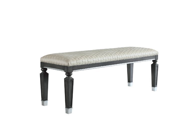 House - Beatrice Bench - Two Tone Beige Fabric, Charcoal Finish - Grand Furniture GA