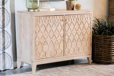 Eberto - 2-Door Geometric Accent Cabinet - White Distressed.