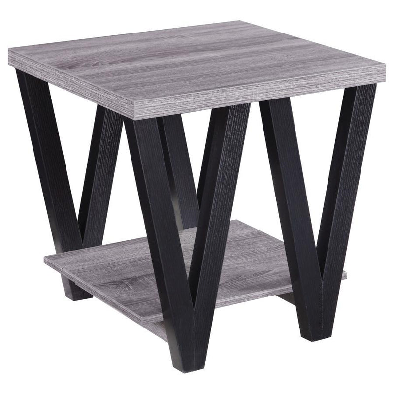 Stevens - V-Shaped End Table - Black and Antique Grey.