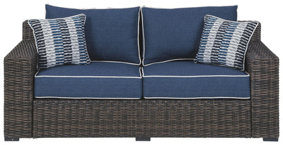 Grasson - Brown / Blue - Loveseat W/Cushion.