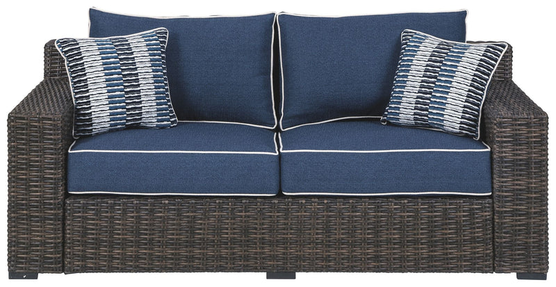 Grasson - Brown / Blue - Loveseat W/Cushion.