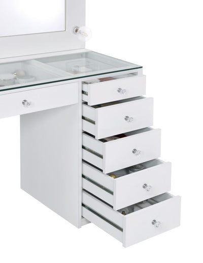 Percy - 7-Drawer Glass Top Vanity Desk With Lighting - White.