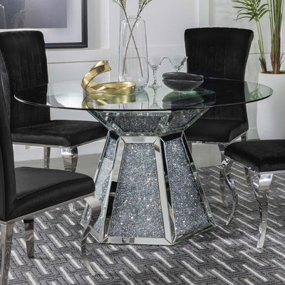 Quinn - Hexagon Pedestal Glass Top Dining Table - Mirror.