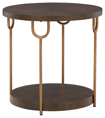 Brazburn - Dark Brown / Gold Finish - Round End Table.