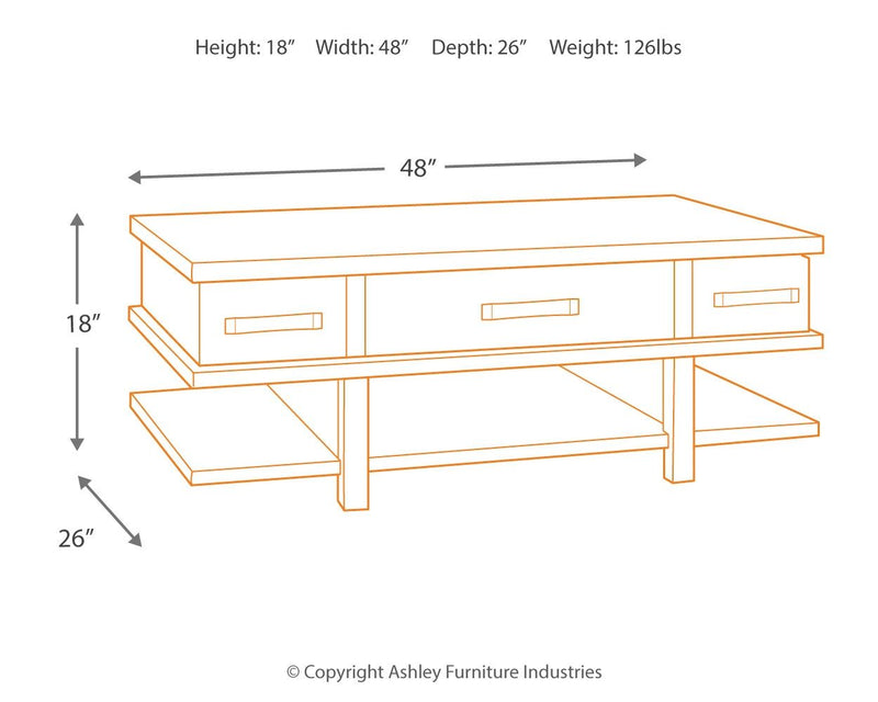 Stanah - Brown / Beige - Lift Top Cocktail Table.