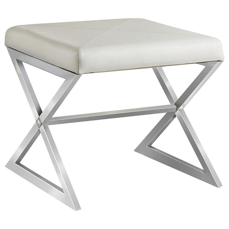 Rita - X-Cross Square Ottoman - White And Chrome - Stool Ottomans - Grand Furniture GA