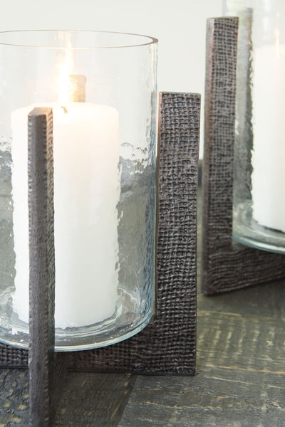 Garekton - Clear / Pewter Finish - Candle Holder Set (Set of 2).