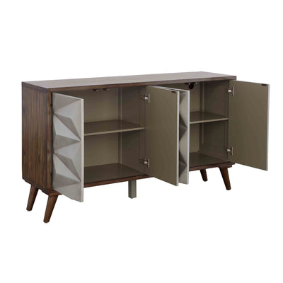 Mt.Rainier - Four Door Credenza - Brown & Silver