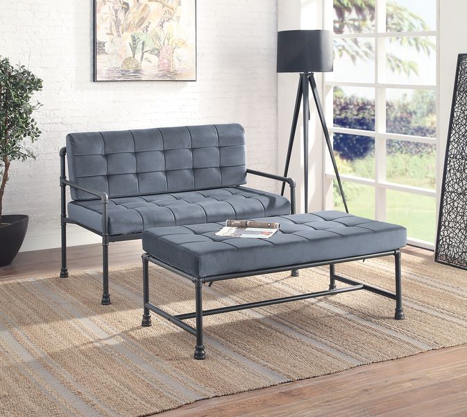 Brantley - Bench - Gray Velvet & Sandy Gray Finish - Grand Furniture GA