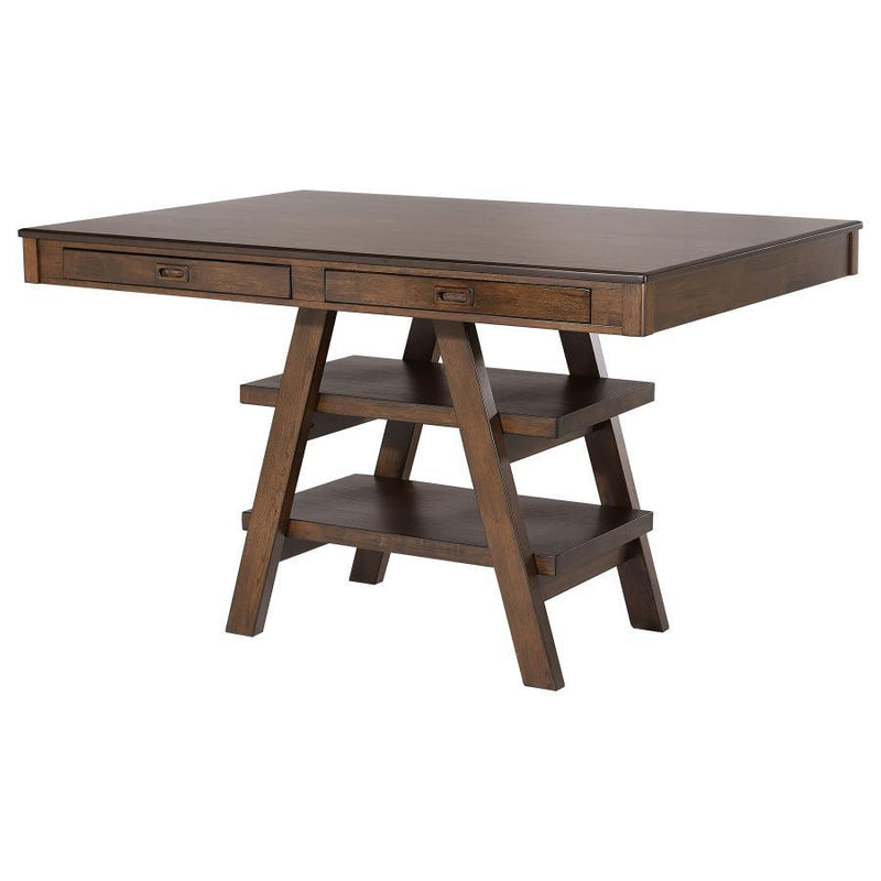 Dewey - 2-Drawer Counter Height Table With Open Shelves - Walnut.