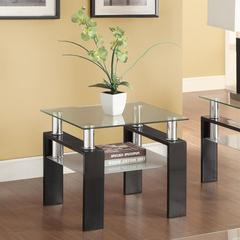 Dyer - Tempered Glass End Table With Shelf - Black.