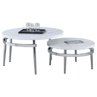 Avilla - Round Nesting Coffee Table - White and Chrome.