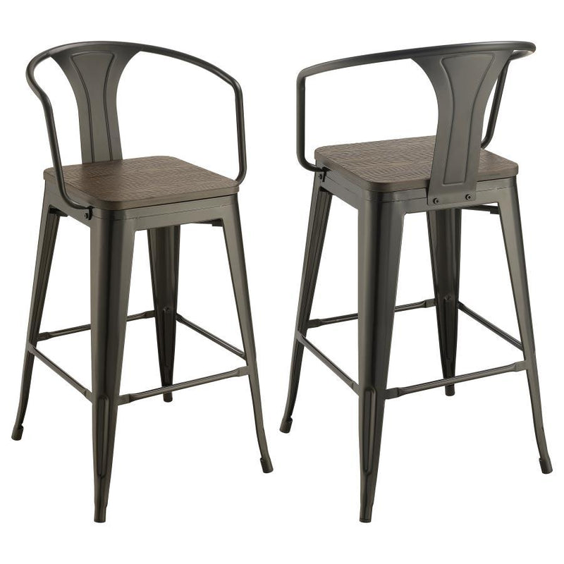 Cavalier - Wooden Seat Bar Stools (Set of 2) - Dark Elm And Matte Black - Stool Sets - Grand Furniture GA