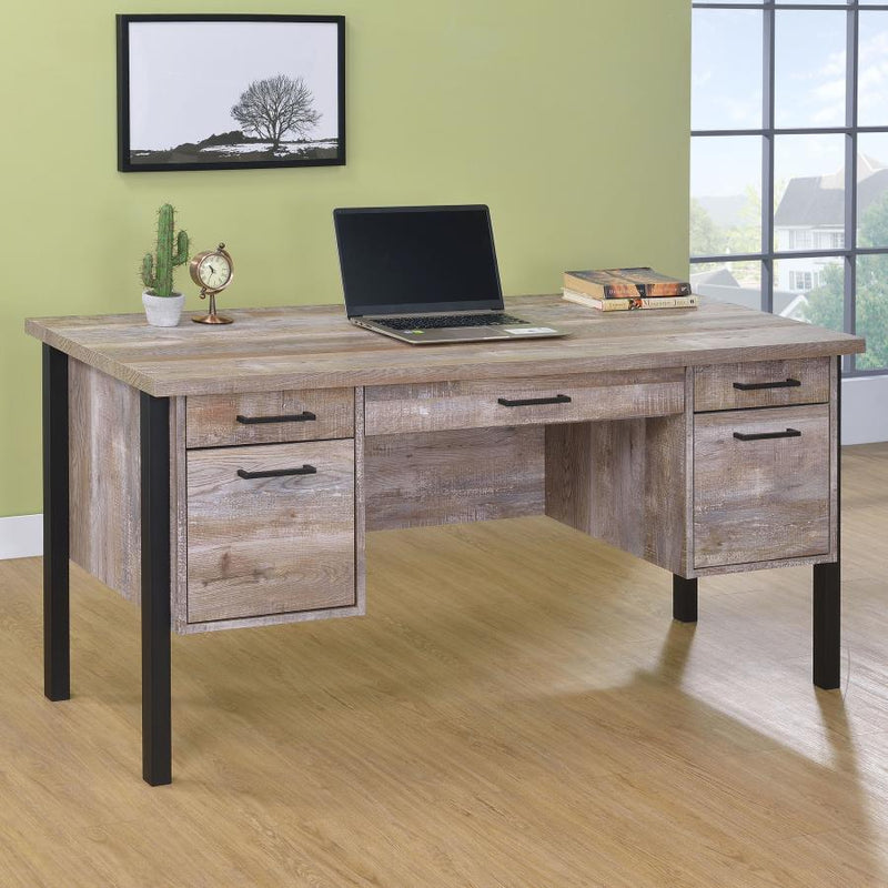 Samson - 4-Drawer Office Desk - Weathered Oak.