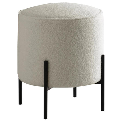 Basye - Round Upholstered Ottoman - Beige and Matte Black.