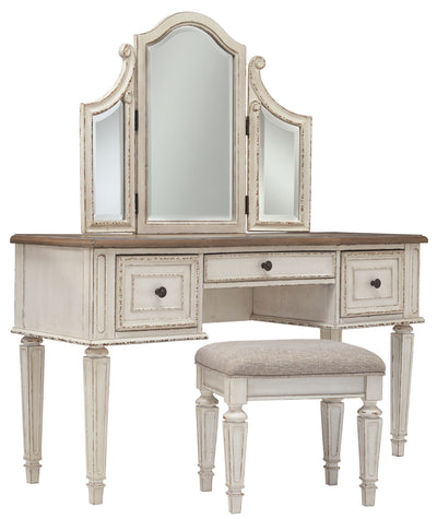 Realyn - White / Brown / Beige - Vanity/mirror/Stool (Set of 3).