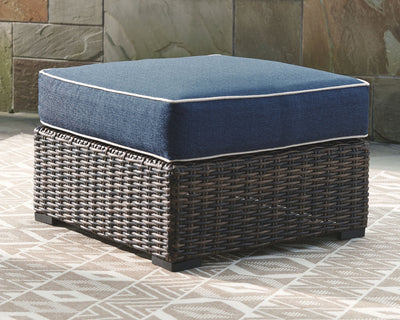 Grasson - Brown / Blue - Ottoman With Cushion.