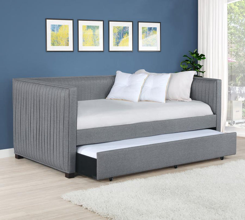 Brodie - Upholstered Twin Daybed With Trundle - Grey.