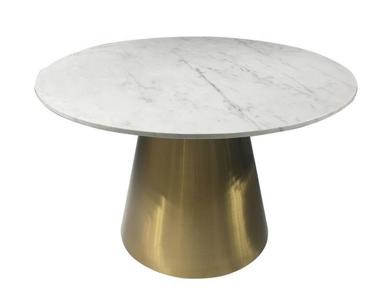 Ambrose - Round Dining Table Genuine Marble With Stainless Steel - White And Gold