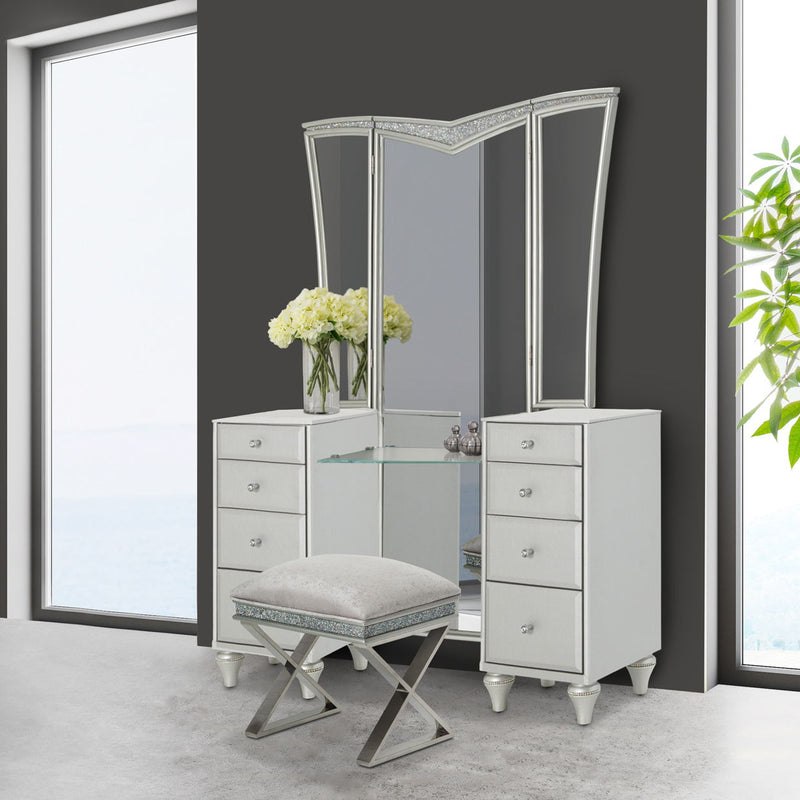 Melrose Plaza - Vanity Set with Bench & Mirror - Dove