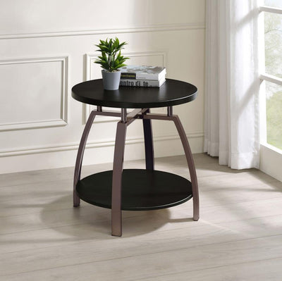 Dacre - Round End Table - Dark Grey and Black Nickel.