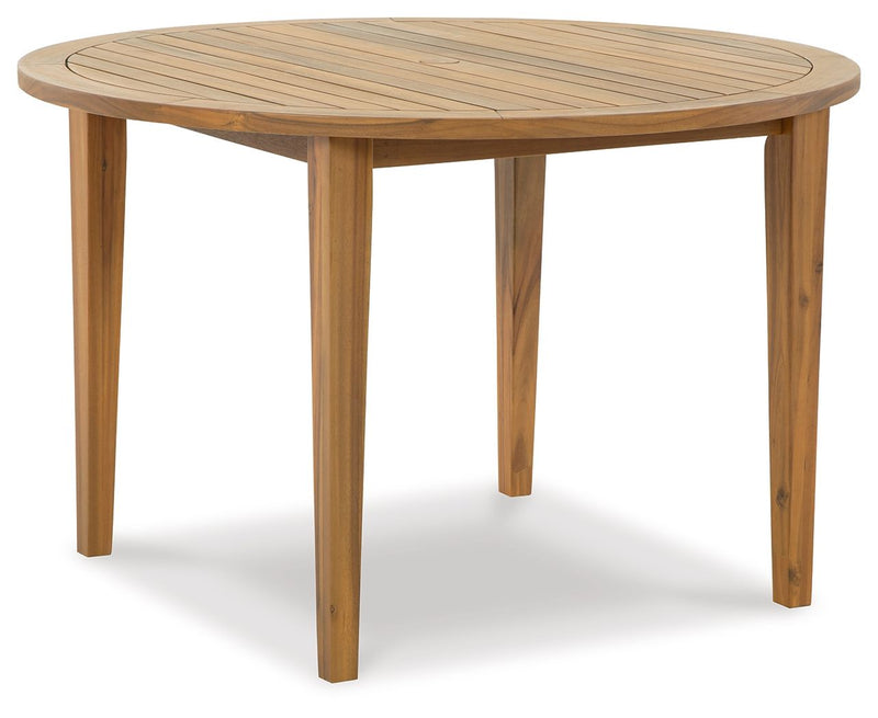 Janiyah - Light Brown - Round Dining Table W/Umb Opt