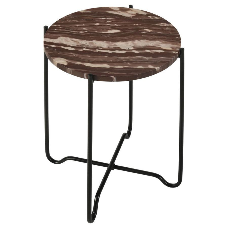 Latifa - Round Accent Table With Marble Top - Red And Black