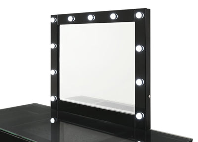 Avery - Vanity Desk With Glass Top, Led Mirror & Stool - Black