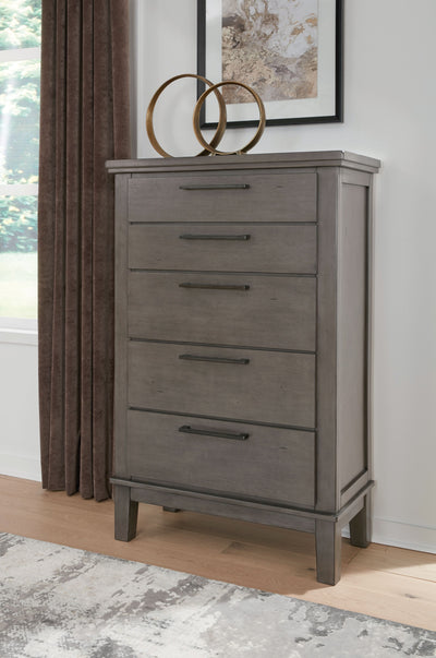 Hallanden - Gray - Five Drawer Chest.