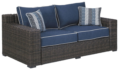 Grasson - Brown / Blue - Loveseat W/Cushion.