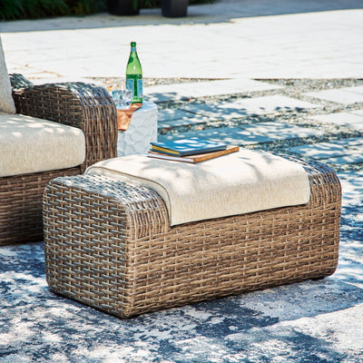 Sandy Bloom - Beige - Ottoman With Cushion.