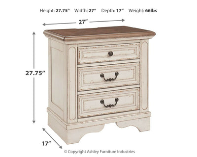 Realyn - White / Brown / Beige - Three Drawer Night Stand.