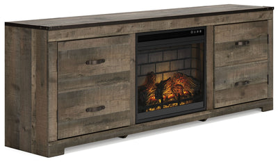 Trinell - Brown - 72" TV Stand With Faux Firebrick Fireplace Insert.