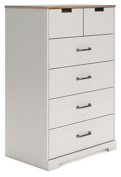 Vaibryn - White / Brown / Beige - Five Drawer Chest - Vinyl-Wrapped.