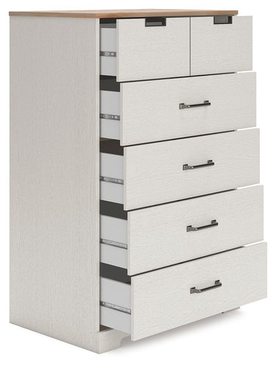 Vaibryn - White / Brown / Beige - Five Drawer Chest - Vinyl-Wrapped.