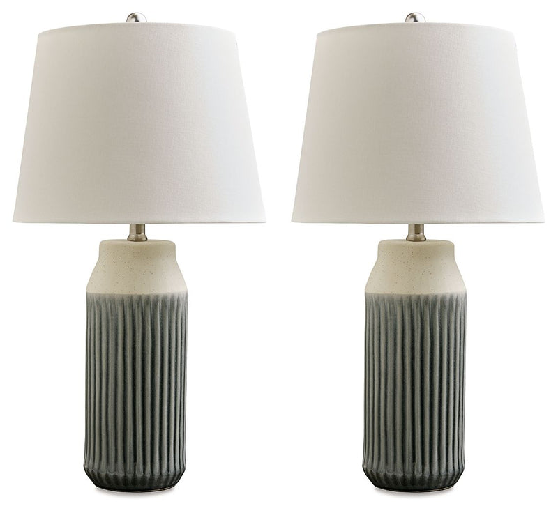 Afener - Blue / Beige - Ceramic Table Lamp (Set of 2).