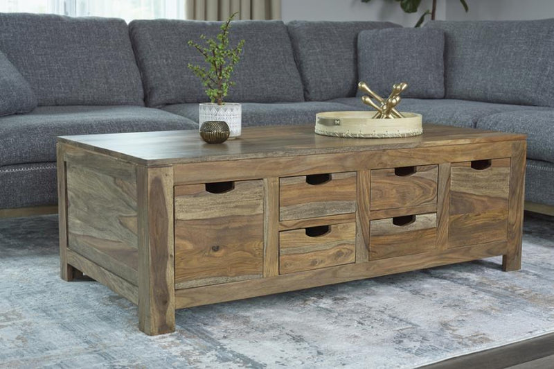 Esther - 6-Drawer Storage Coffee Table - Natural Sheesham.